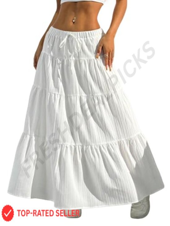 Dresses & Skirts - Maxi Skirt Boho Flowy Flared Ruffle Beach Vacation Summer Going Out
